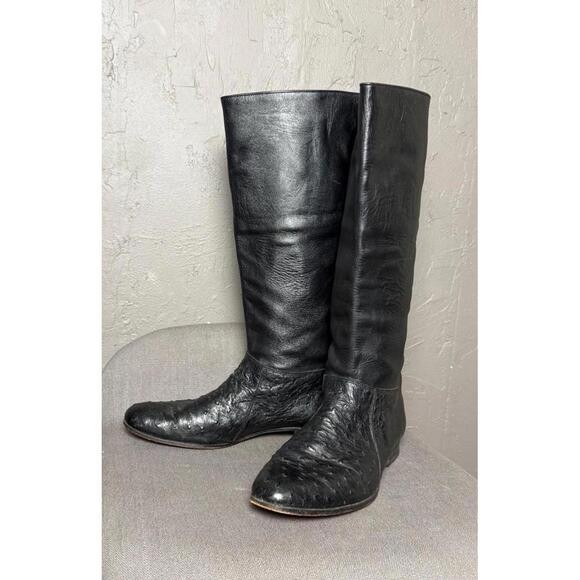 1970´s-80´s Black Knee-High Boots Ostrich Leather...